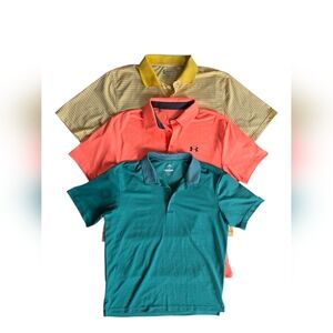 Adidas Izod Under Armour  Coral Green Yellow Golf Polo Bundle M